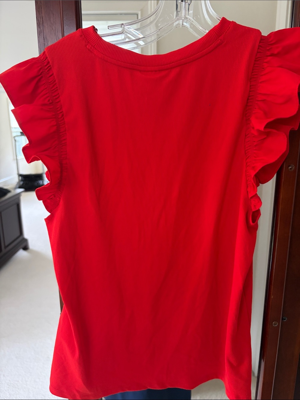 Red Ribbed & Ruffle Sleeve Top - Picture 3 of 3